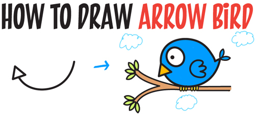 500x229 How To Draw Cute Cartoon Bird Illustration From Arrow Shape