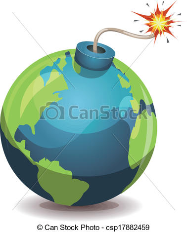 378x470 Earth Planet Warning Bomb. Illustration Of A Cartoon Earth