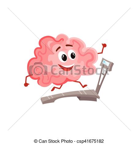 450x470 Funny Smiling Brain Running On A Treadmill, Cartoon Vector