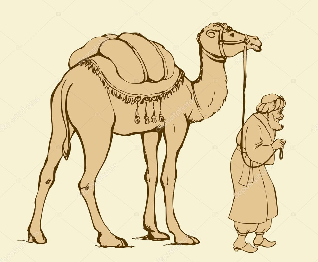1024x844 Arab With Camel Laden. Vector Drawing Stock Vector Marinka