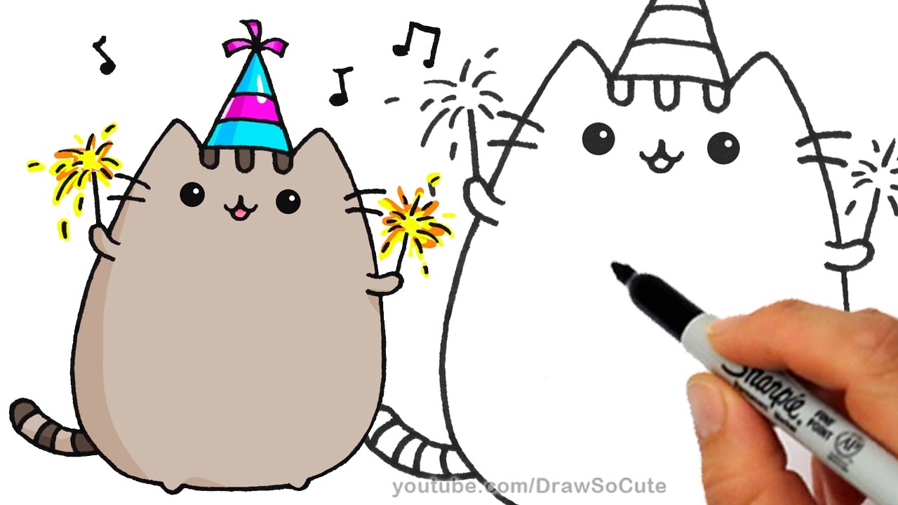 1280x720 How To Draw Pusheen Cat For New Years Celebration Step By Step
