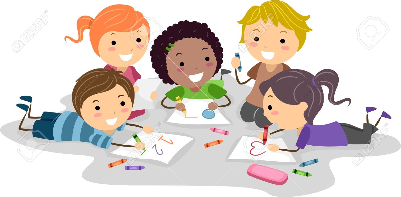 1300x641 Illustration Of Kids Drawing With Crayons Stock Photo, Picture