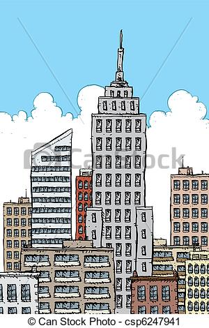 300x470 Cartoon Downtown Of A Big City. Clipart