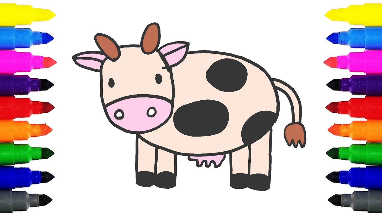 1280x720 How To Draw A Cow Kids Drawing And Coloring Cartoon Cow