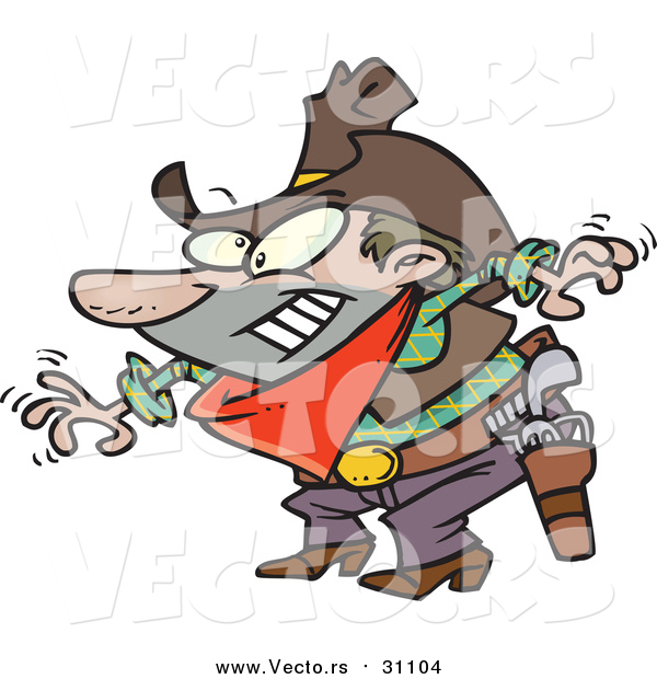 600x620 Vector Of A Short Cowboy Drawing His Guns By Toonaday