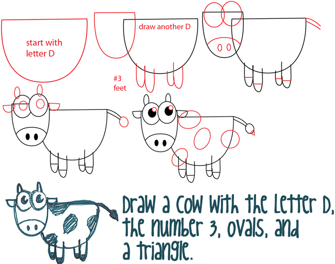 675x533 Big Guide To Drawing Cartoon Cows With Basic Shapes For Kids