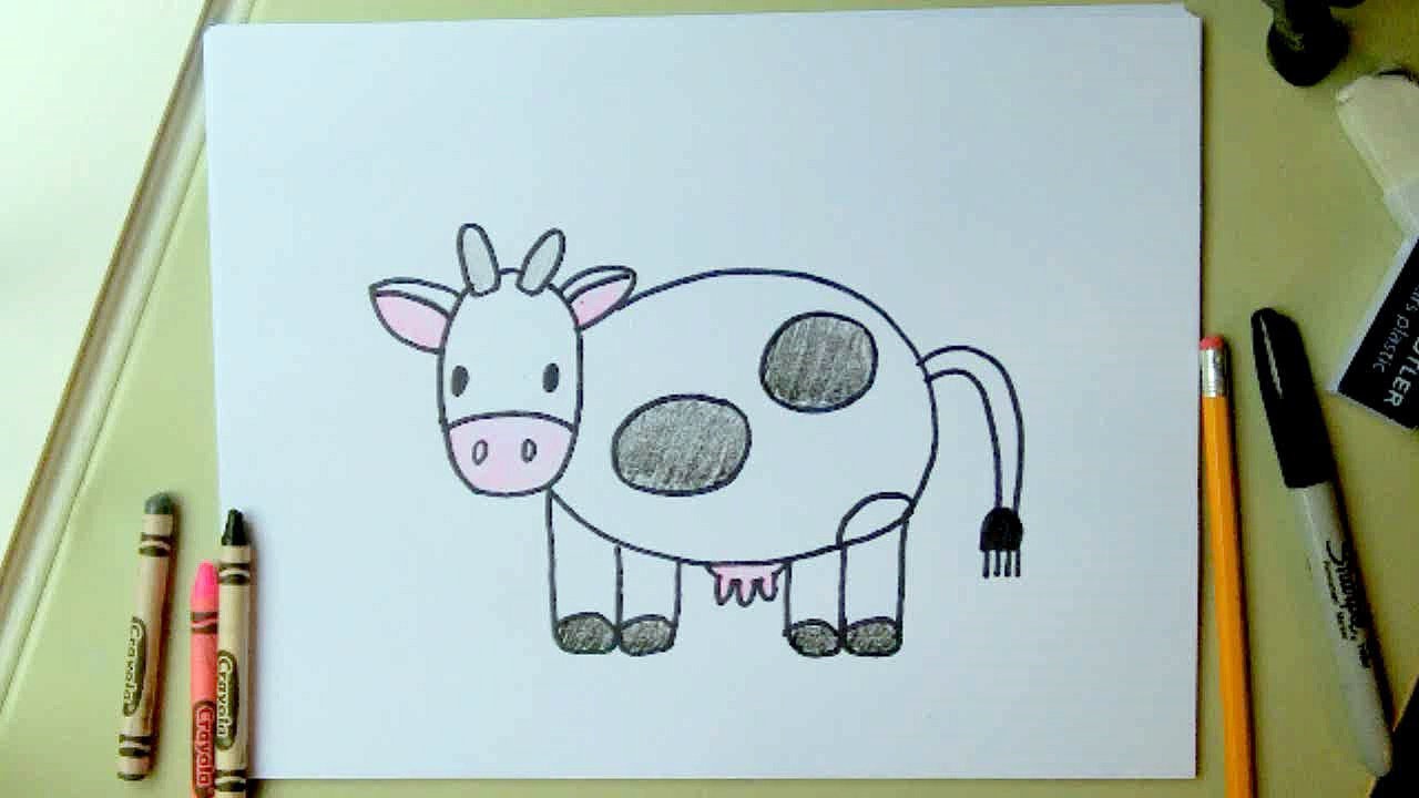 1280x720 How To Draw A Cow, Step By Step For Kids Easy