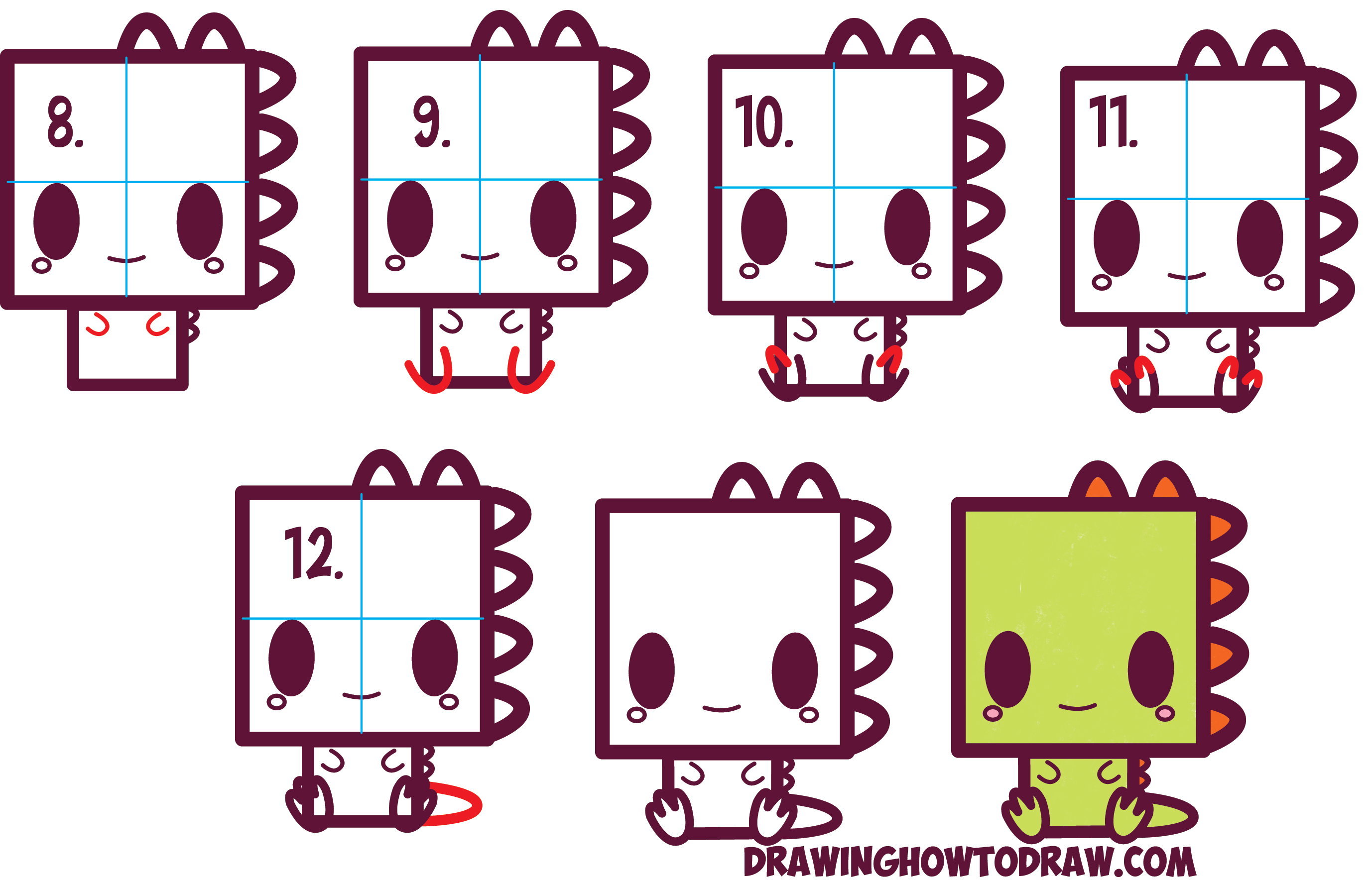 2755x1772 How To Draw Cute Kawaii Cartoon Baby Dinosaur From Squares