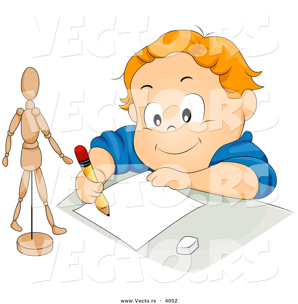 1024x1044 Vector Of Happy Cartoon Boy Drawing Stick Figure Model On Paper