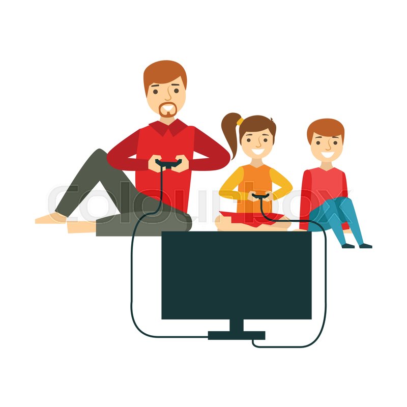800x800 Father Playing Video Games With Kids, Happy Family Having Good