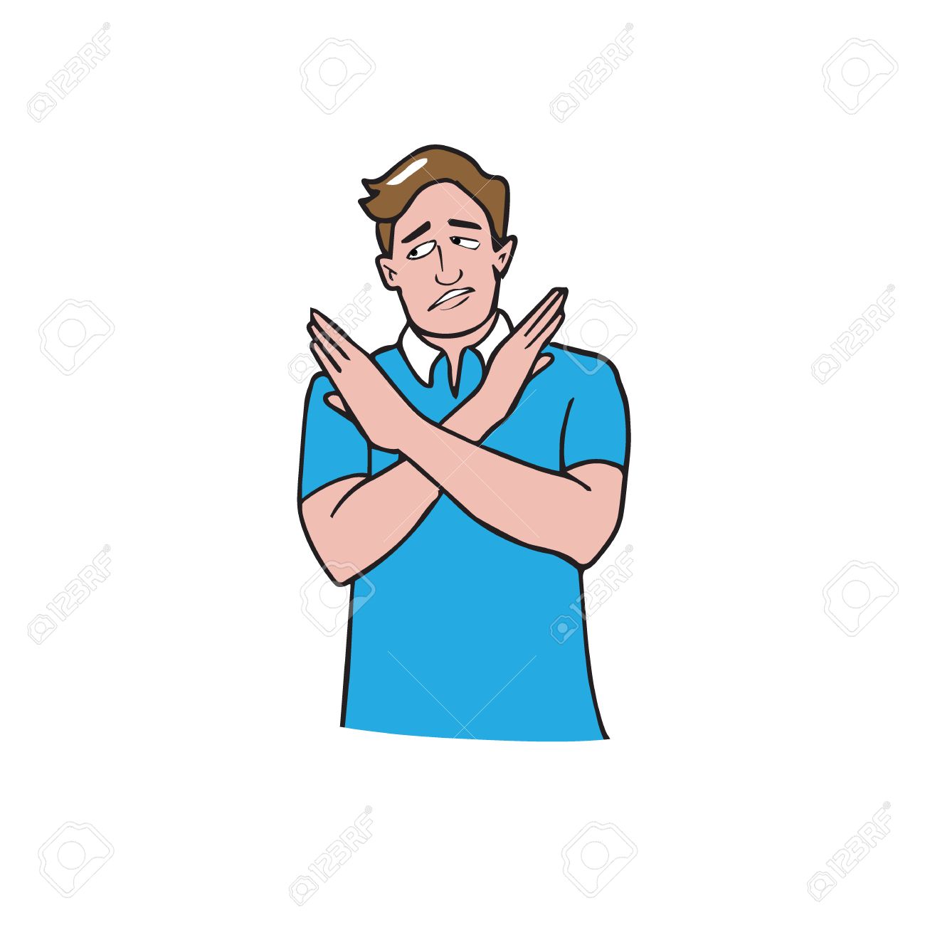 1300x1300 Man Gestures Cross Hands Say No Cartoon Drawing Royalty Free