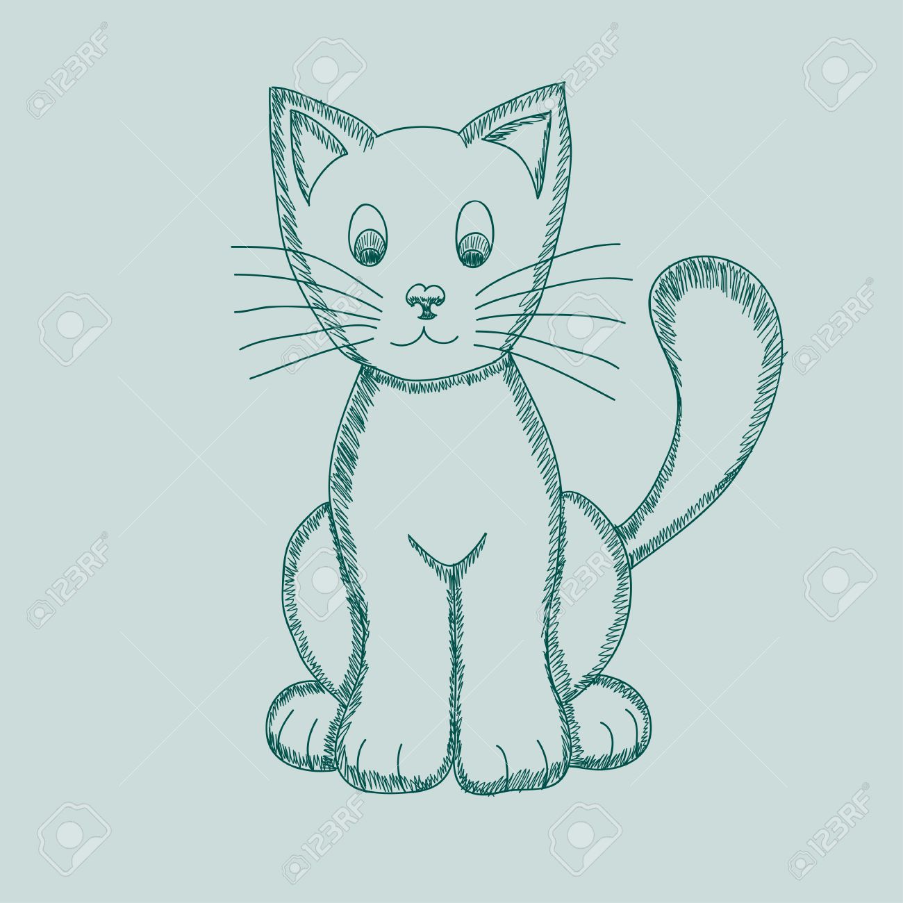 1300x1300 Cute Pseudo Pencil Drawing Cat. Vector Illustration Of Cute