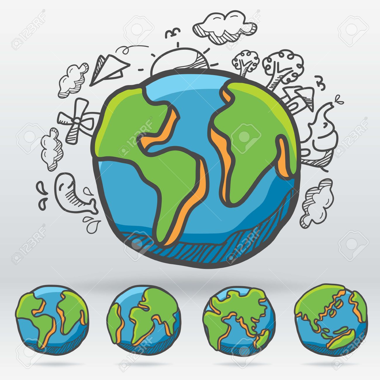 1300x1300 Vector Earth Drawing Cartoon Style Suitable Change Side