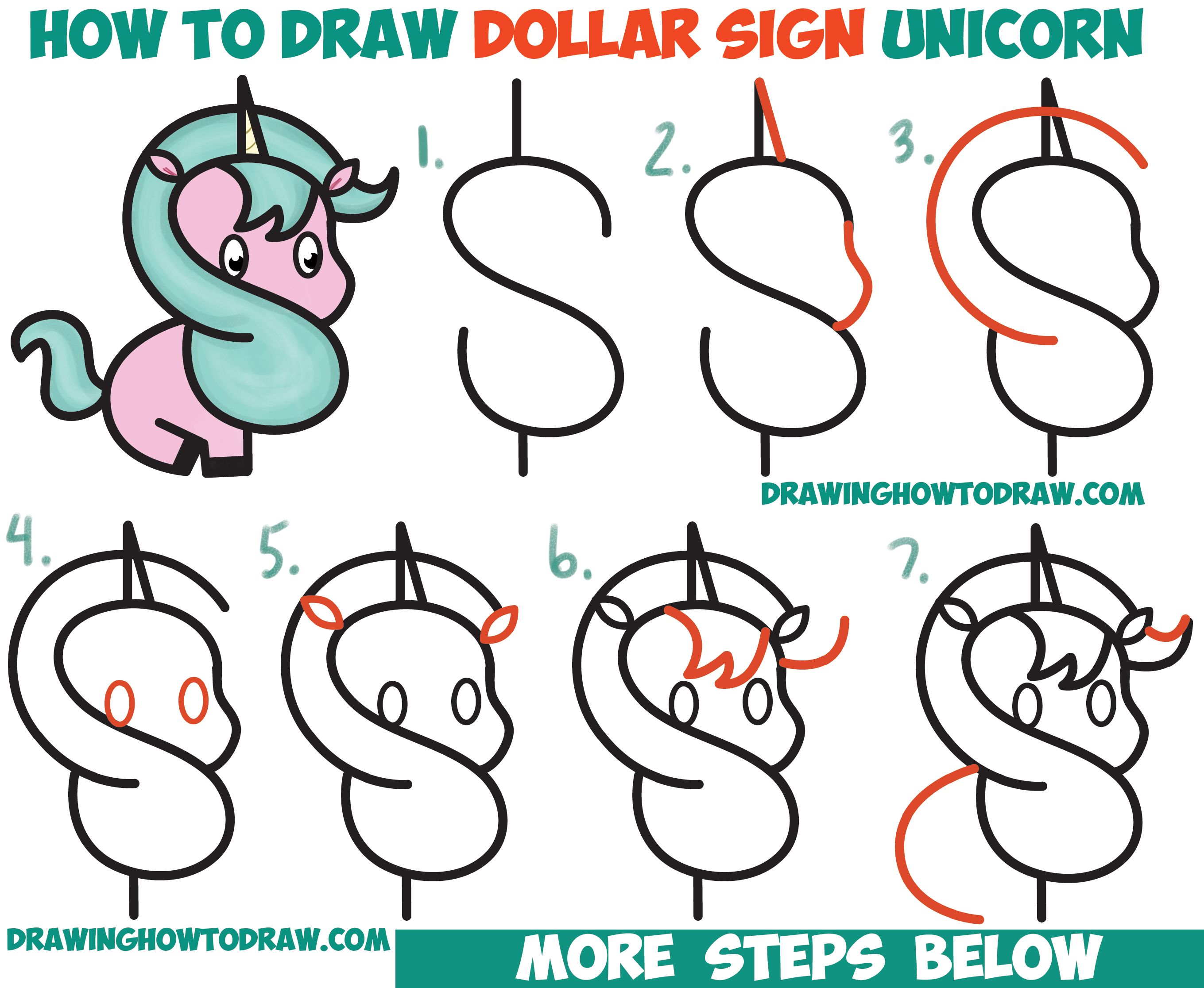 2719x2232 How To Draw A Cute Cartoon Unicorn (Kawaii) From A Dollar Sign