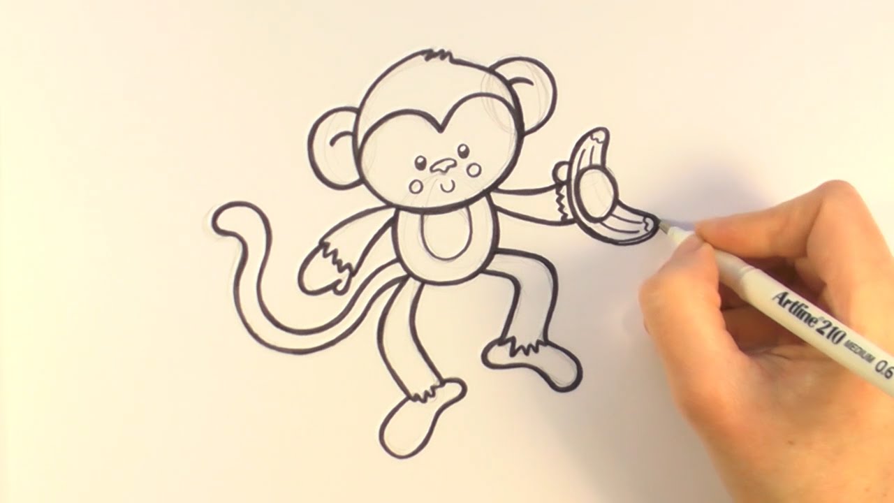 1280x720 How To Draw A Cartoon Monkey Holding A Banana