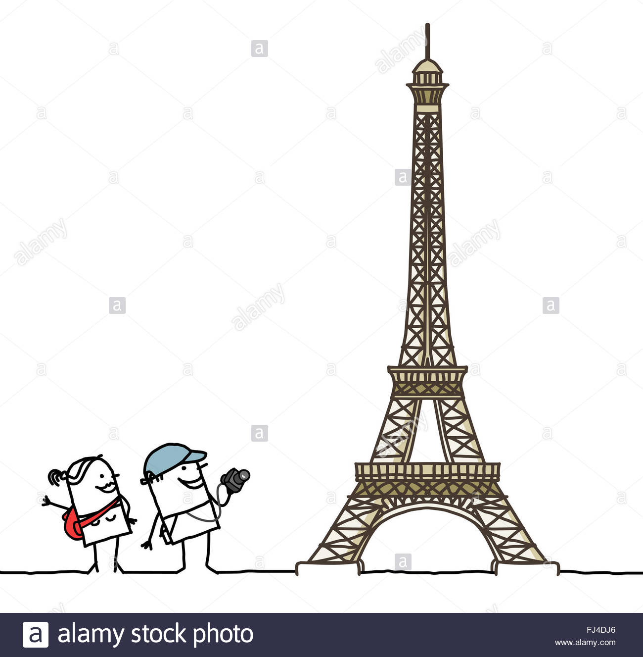 1300x1327 Cartoon Couple With Eiffel Tower Stock Photo 97214158