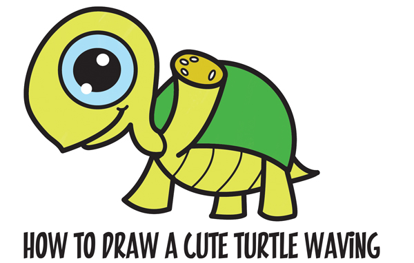 600x382 Learn How To Draw A Cute Cartoon Turtle Waving With Easy Step By
