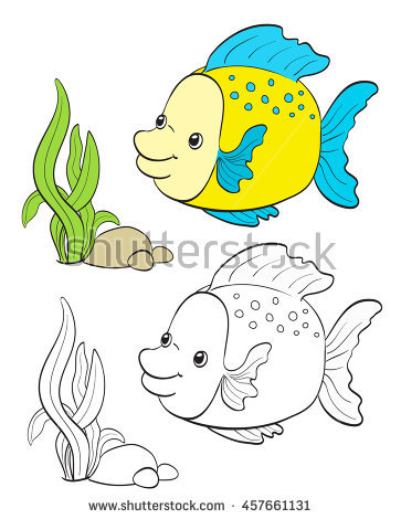 363x470 Stock Vector Cartoon Fish Drawing With Coloring Version On White