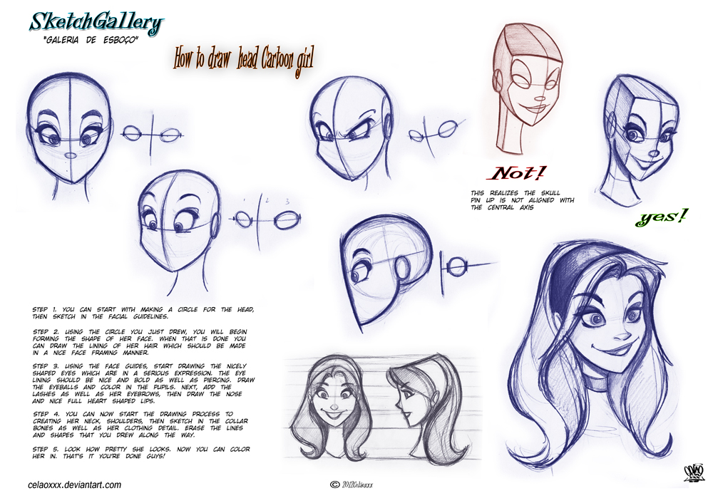1000x692 How To Draw Head Cartoon Girl By Celaoxxx