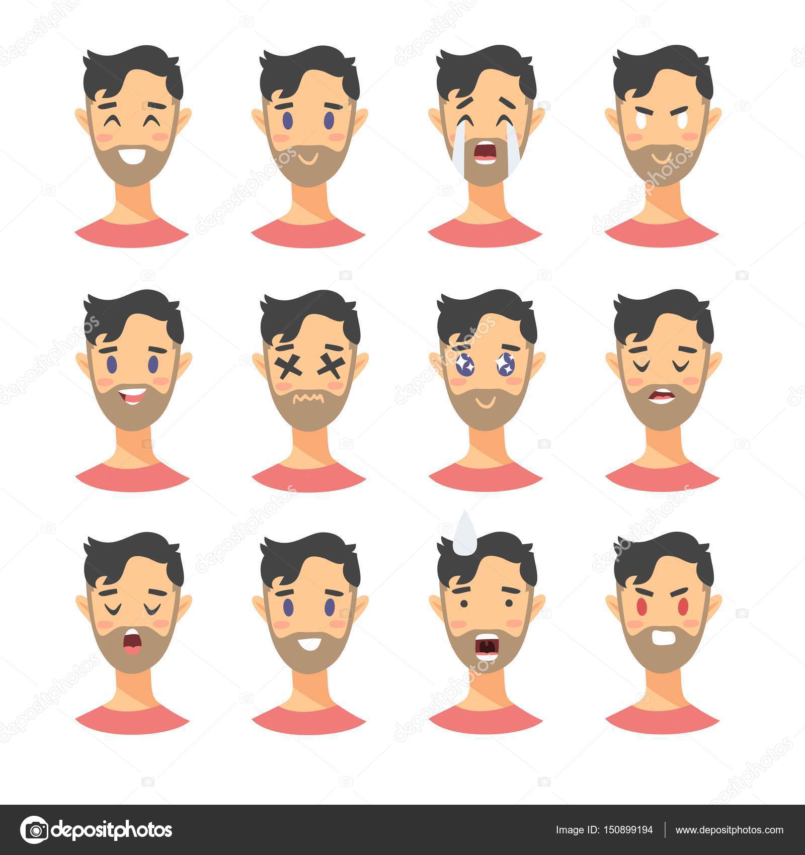 1600x1700 Set Of Male Emoji Characters. Cartoon Style Emotion Icons