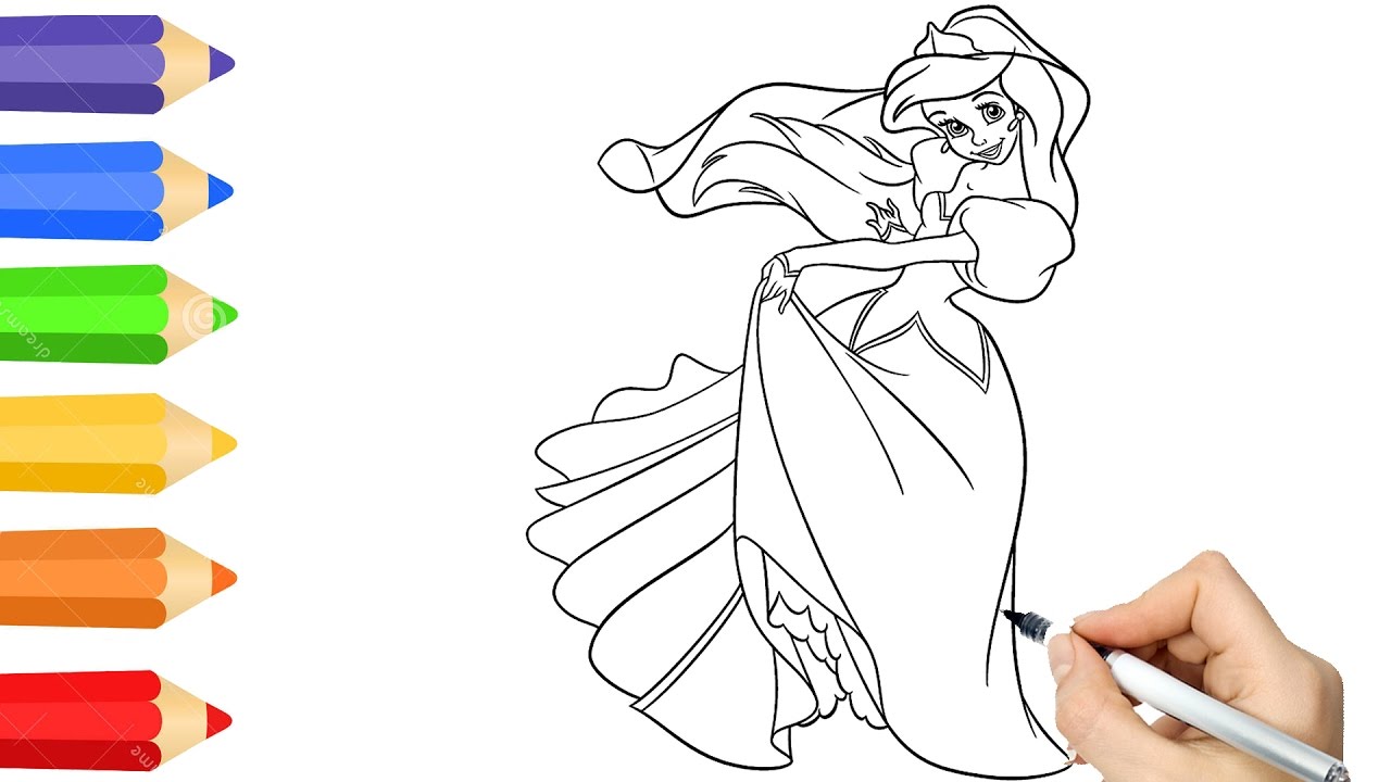 1280x720 Ariel With Feet Coloring Pages Amp Drawing For Children How