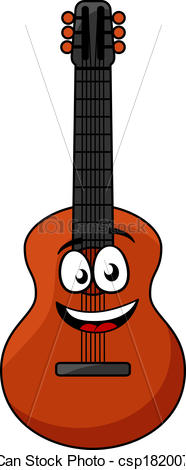 186x470 Happy Wooden Acoustic Guitar. Cartoon Happy Wooden Guitar