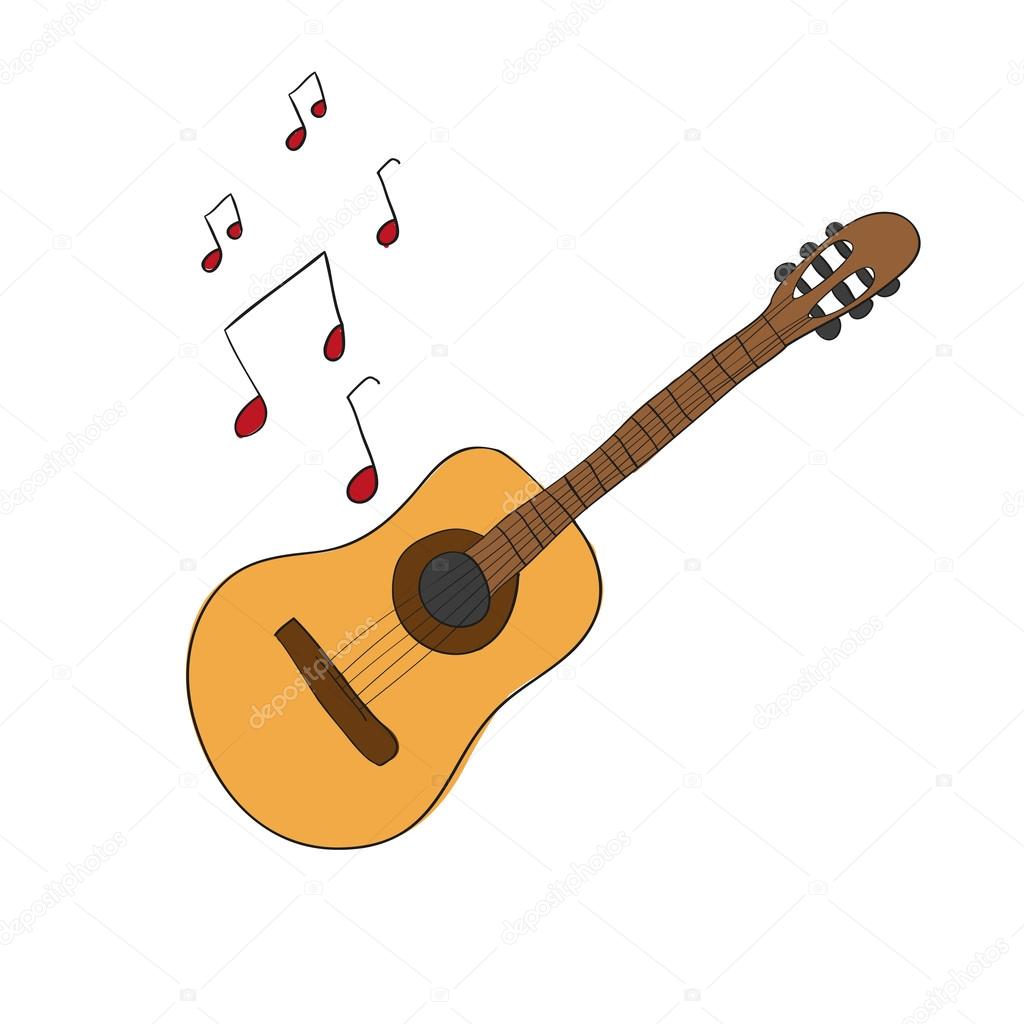 1024x1024 Hand Drawing Cute Cartoon Guitar Musical Instrument Doodle Stock