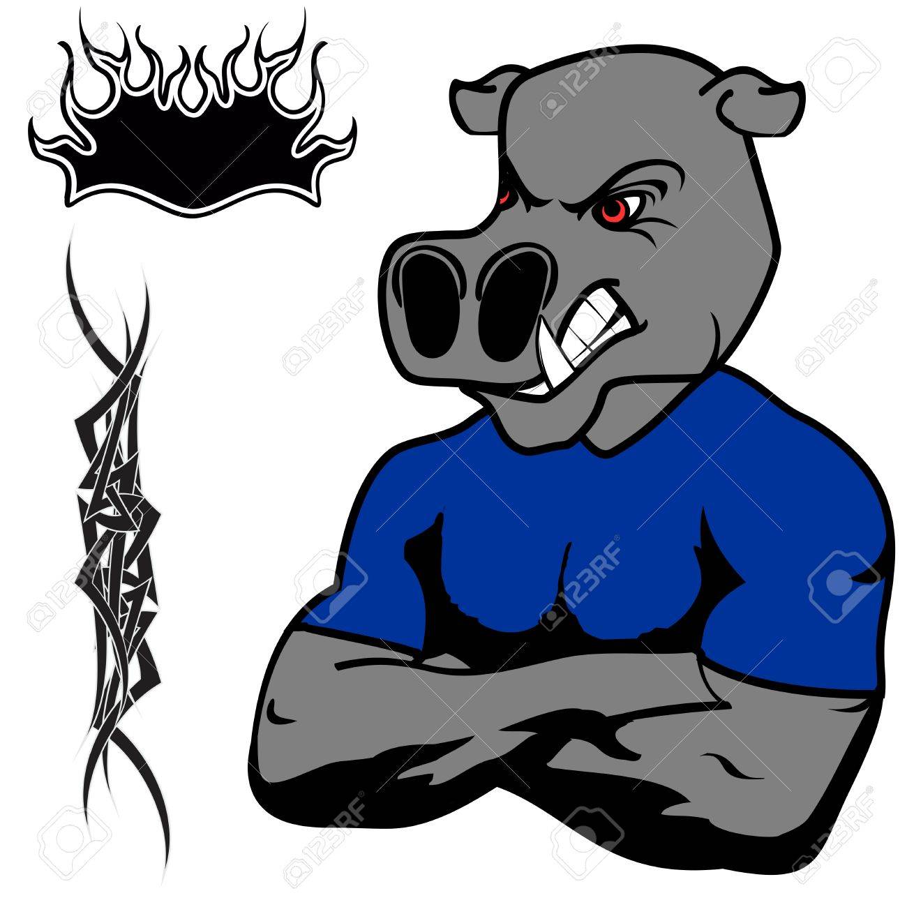 1300x1300 Angry Cartoon Hippo Set In Vector Muscle Fromat Royalty Free