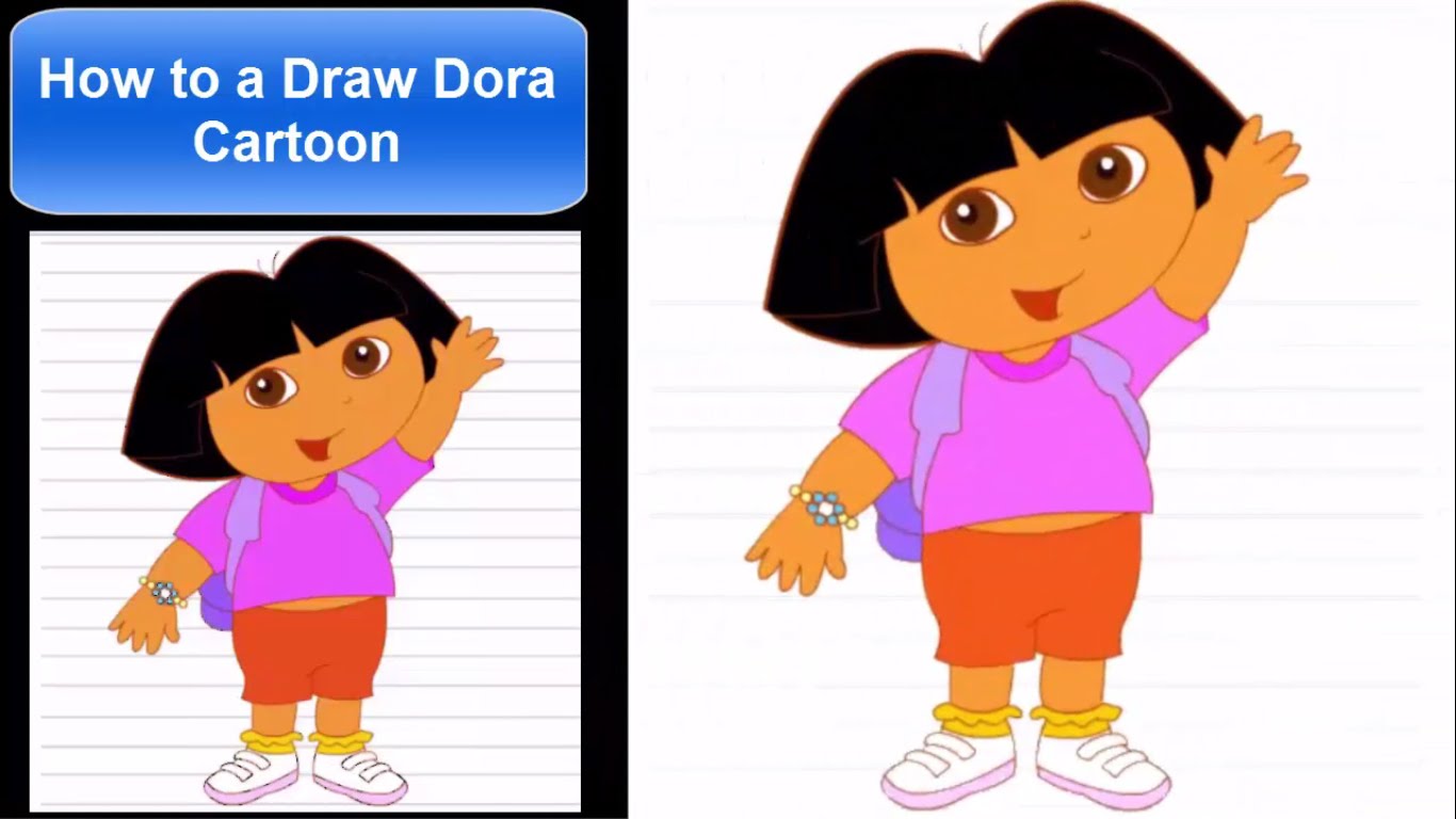 1366x768 How To Draw A Cartoon Dora Character For Kids Drawing Step By Step