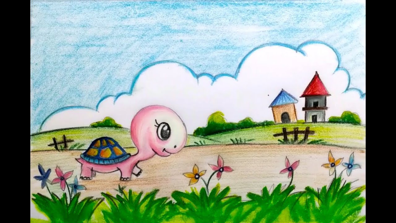 1280x720 How To Draw A Cartoon Scenery With Turtle