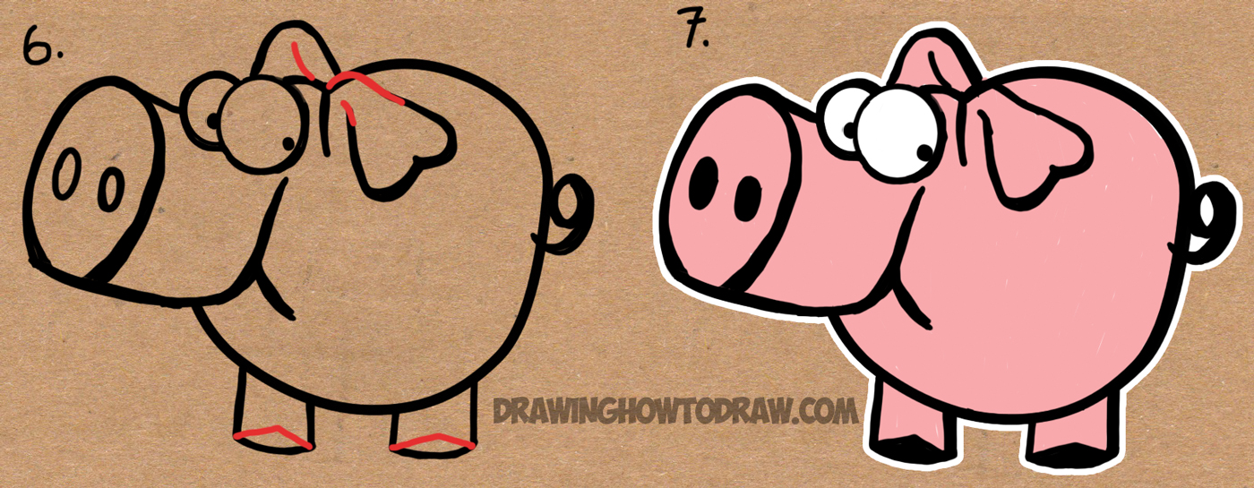 1400x545 How To Draw Cartoon Pig With The Word Pig Drawing Lesson For Kids