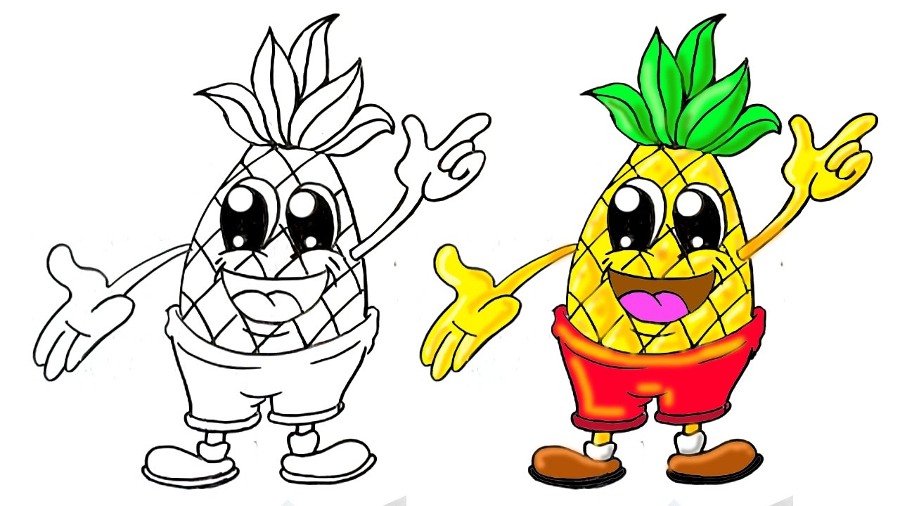 1280x720 How To Draw A Cartoon Pineapple Cute Step By Step For Kids