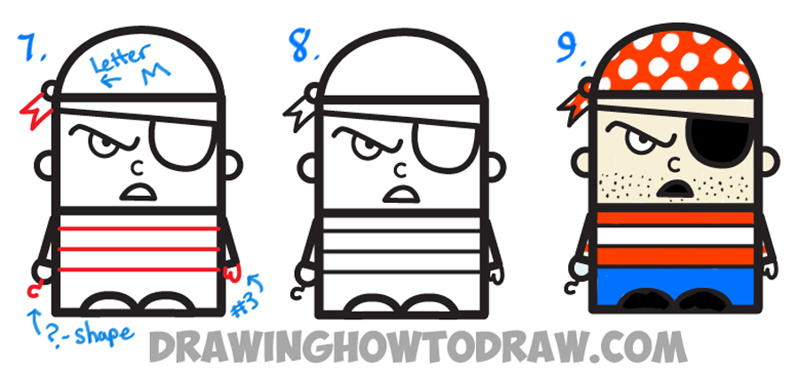900x423 How To Draw Cartoon Pirate From Letters And Numbers