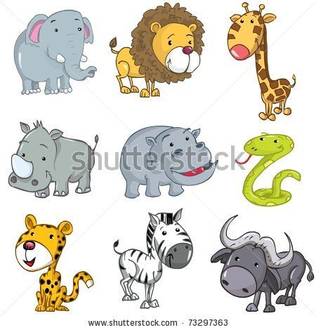 450x470 Set Of Cute Cartoon Animals. A Rhino,lion,giraffe,elephant,hippo