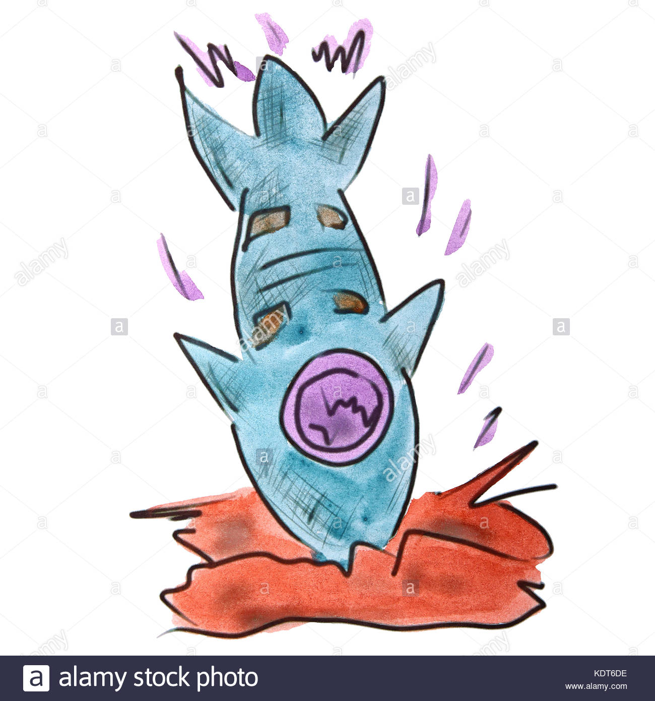 1300x1390 Watercolor Drawing Kids Cartoon Rocket Over White Background Stock