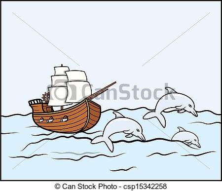 450x387 Ship With Dolphins In Sea