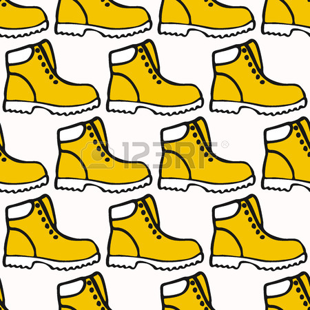 450x450 Lumberjack Boots. Hand Drawn Seamless Cartoon Pattern With Timber