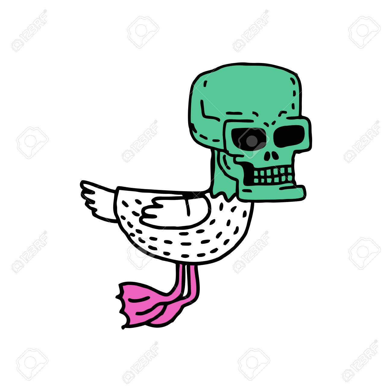 1300x1300 Dead Duck Drawing. Drake With Skull Cartoon Style Royalty Free