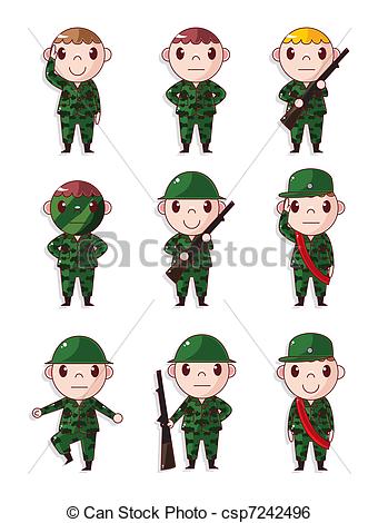 340x470 Cartoon Soldier Icons Set Clip Art Vector