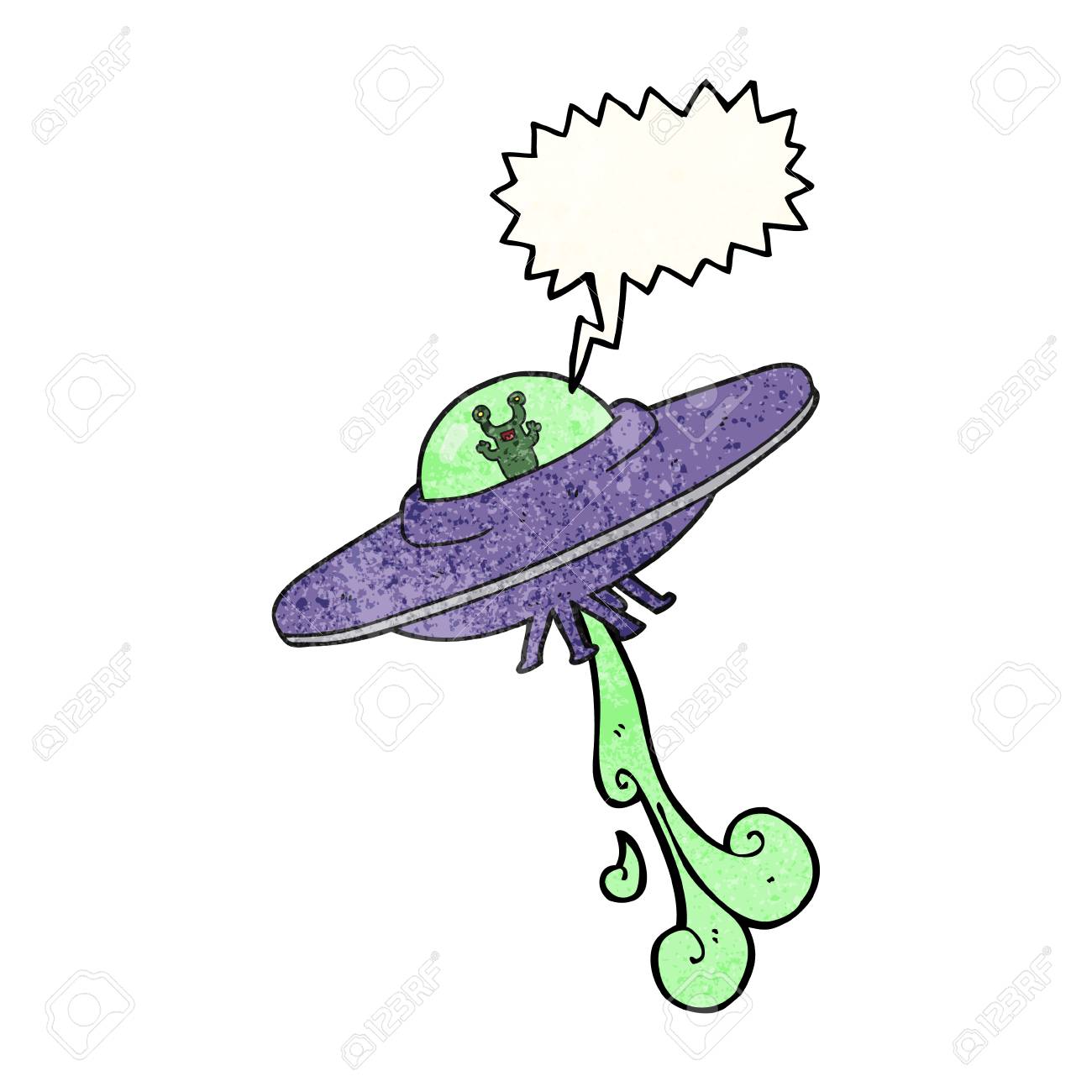1300x1300 Freehand Speech Bubble Textured Cartoon Alien Spaceship Royalty