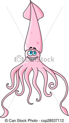 266x470 Cartoon Funny Pink Squid Character. Pink Squid Cartoon Vector