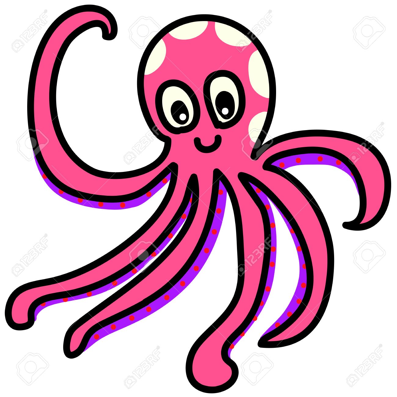 1300x1300 Funny Octopus Cartoon Hand Drawn Illustration Royalty Free