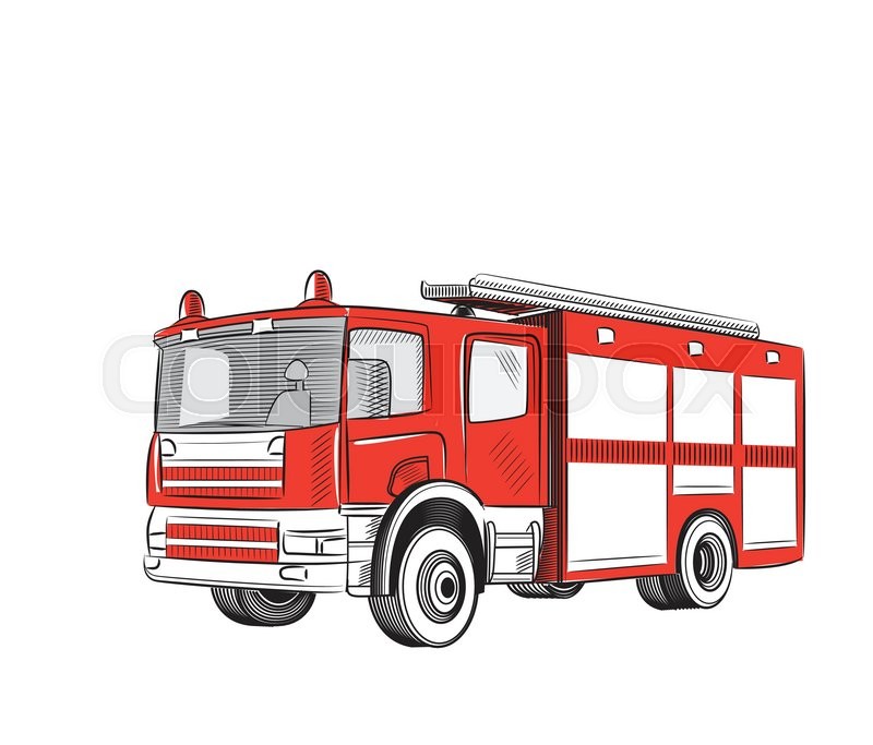 800x683 Fire Truck Cartoon Stylized Drawing. Vector Illustration. Stock