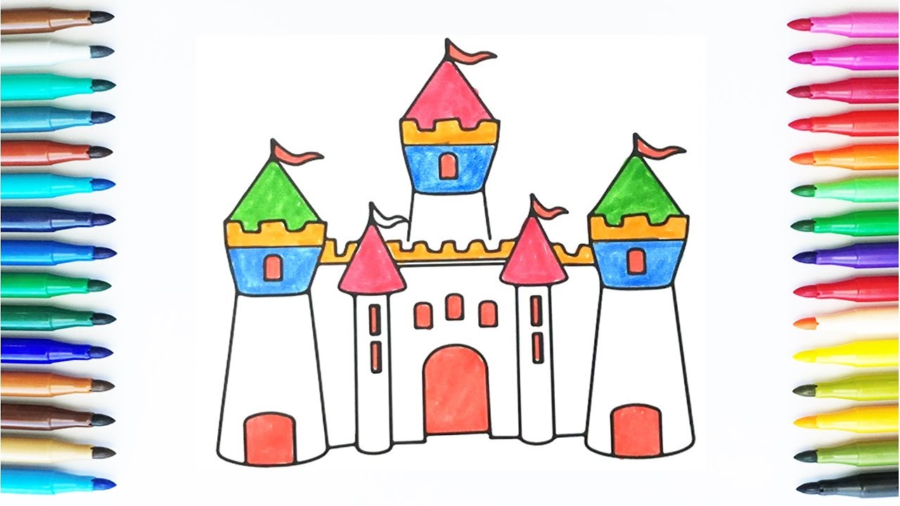 1280x720 How To Draw And Color Castle Drawing And Colours For Children'S