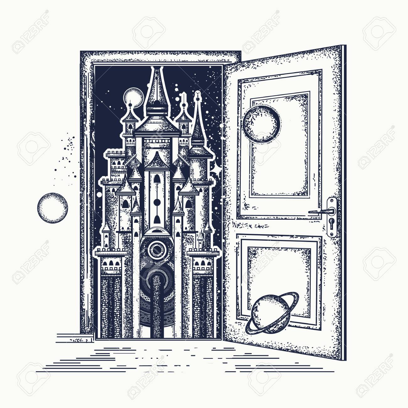 1300x1300 Open Door And Magic Castle Tattoo. Symbol Of The Fairy Tale