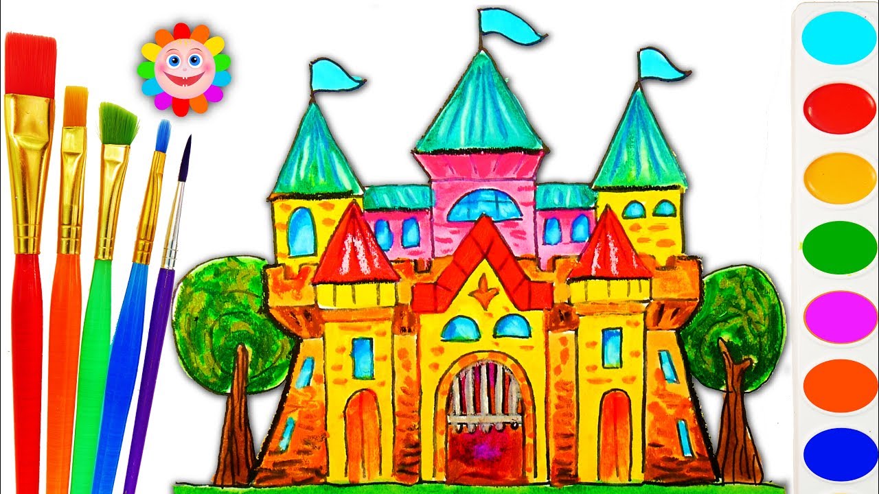 1280x720 How To Draw A Castle Coloring Pages Kids Songs Learn Drawing
