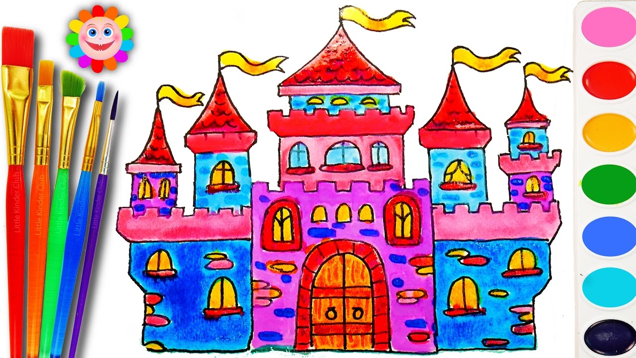 1280x720 How To Draw And Color A Castle House For Kids Coloring Book