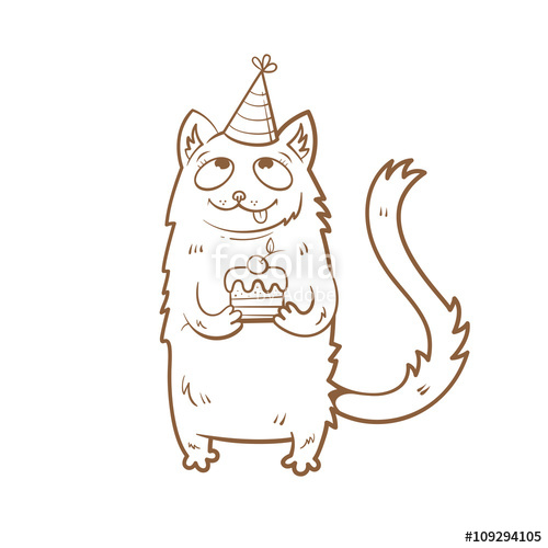 500x500 Birthday Card With Cute Cartoon Cat And Cake. Children'S