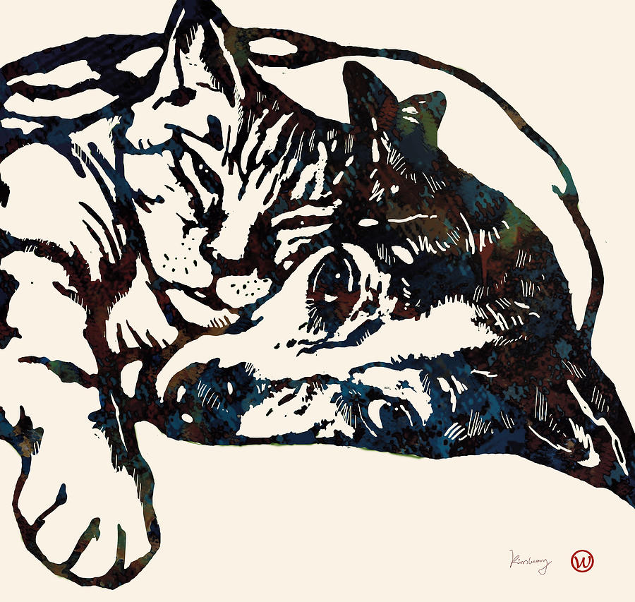 900x853 Dog Love With Cat Stylised Pop Art Sketch Poster Drawing By Kim Wang