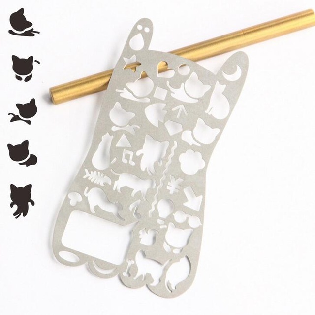 640x639 Novelty Various Cat Hollow Out Metal Drawing Template Ruler